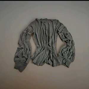 Gray Women's Sweater 7th Ray Open Crotchet Detail On Sleeves Sz Large